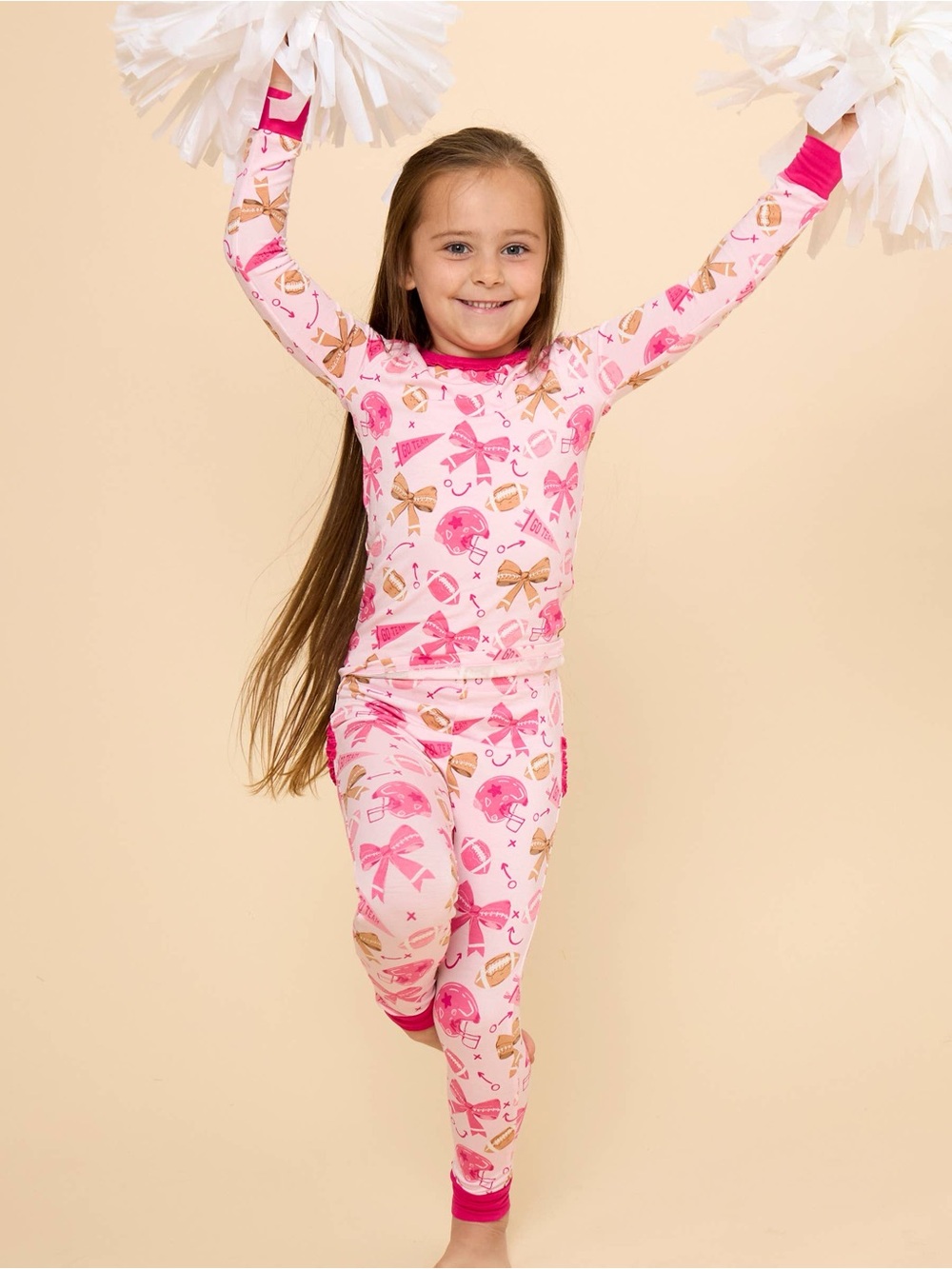 Rufflebutts Girl Pink Bows and Footballs Pajama Set 12-18 18-24 months 2T 3T 4T